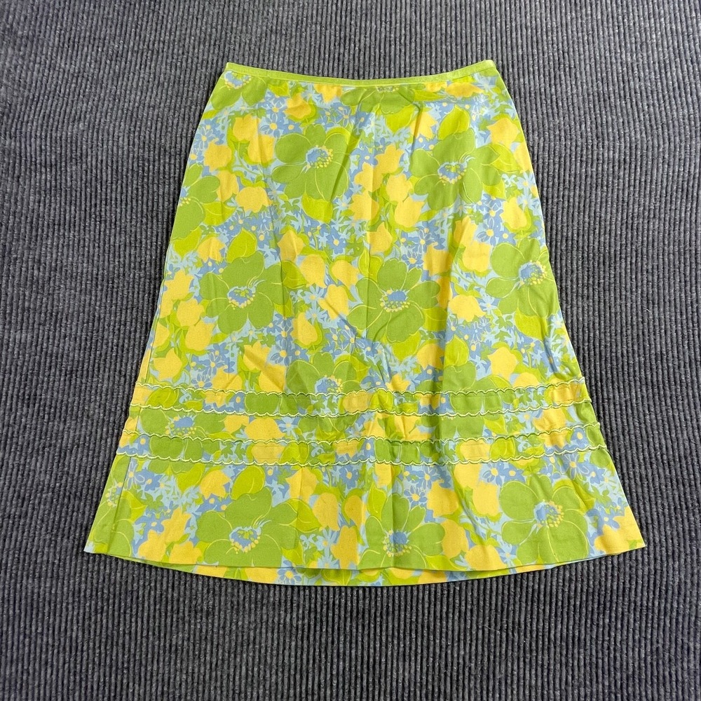 Northern Isles Skirt Womens 6 Green Floral Zip Up Cotton Blend A Line BOHO Flare